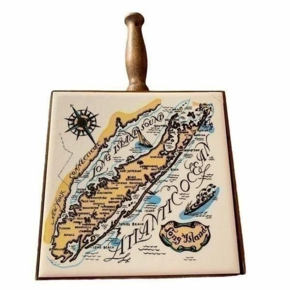 Long Island Sound Home Decor‎ Ceramic Wooden Trivet, Pilkington MCM